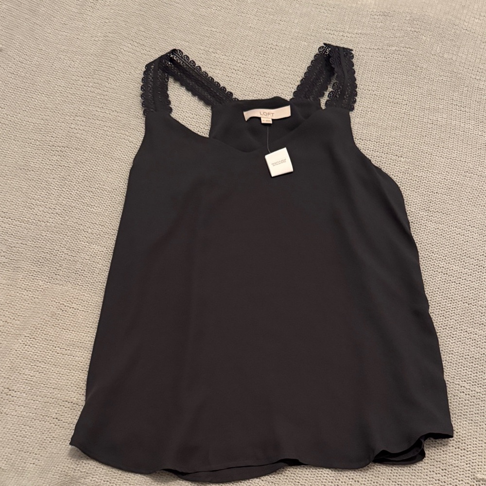 LOFT charcoal Lace Strap Cami Top NWT Size XS Dressy Blouse